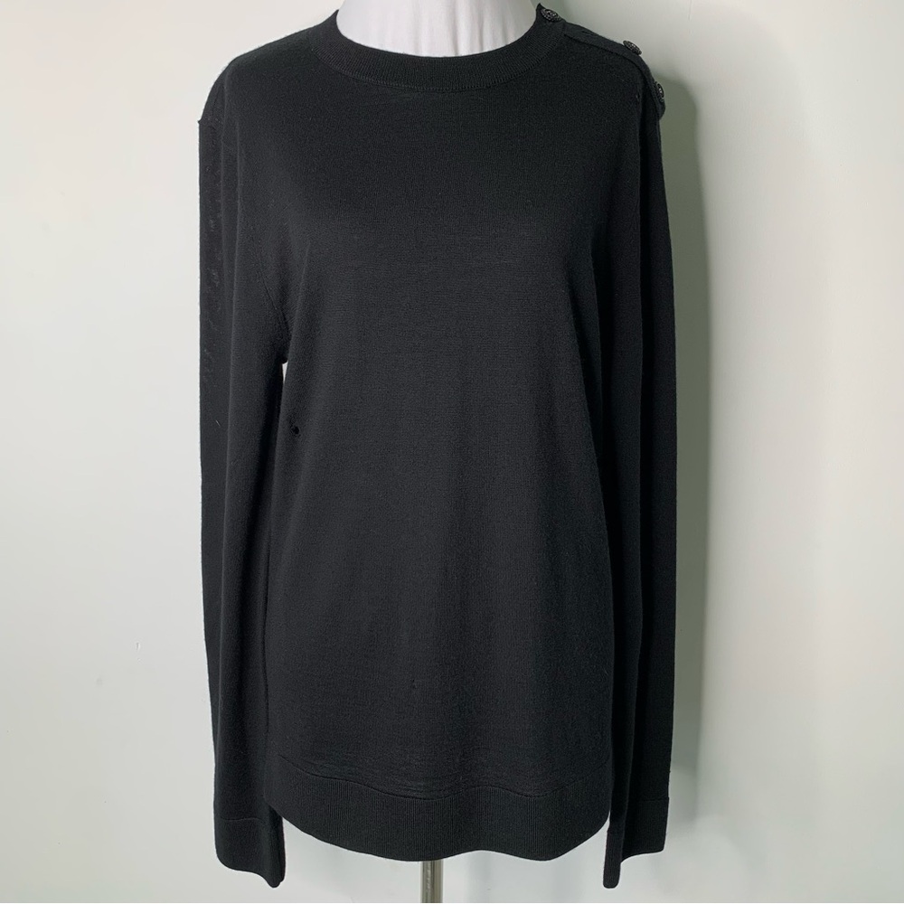 CHANEL Uniform Women's Black Crew Neck Long Sleeve 100% Wool Sweater Size Small